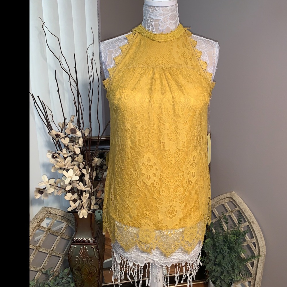 Lace Overlay Mock Neck Top